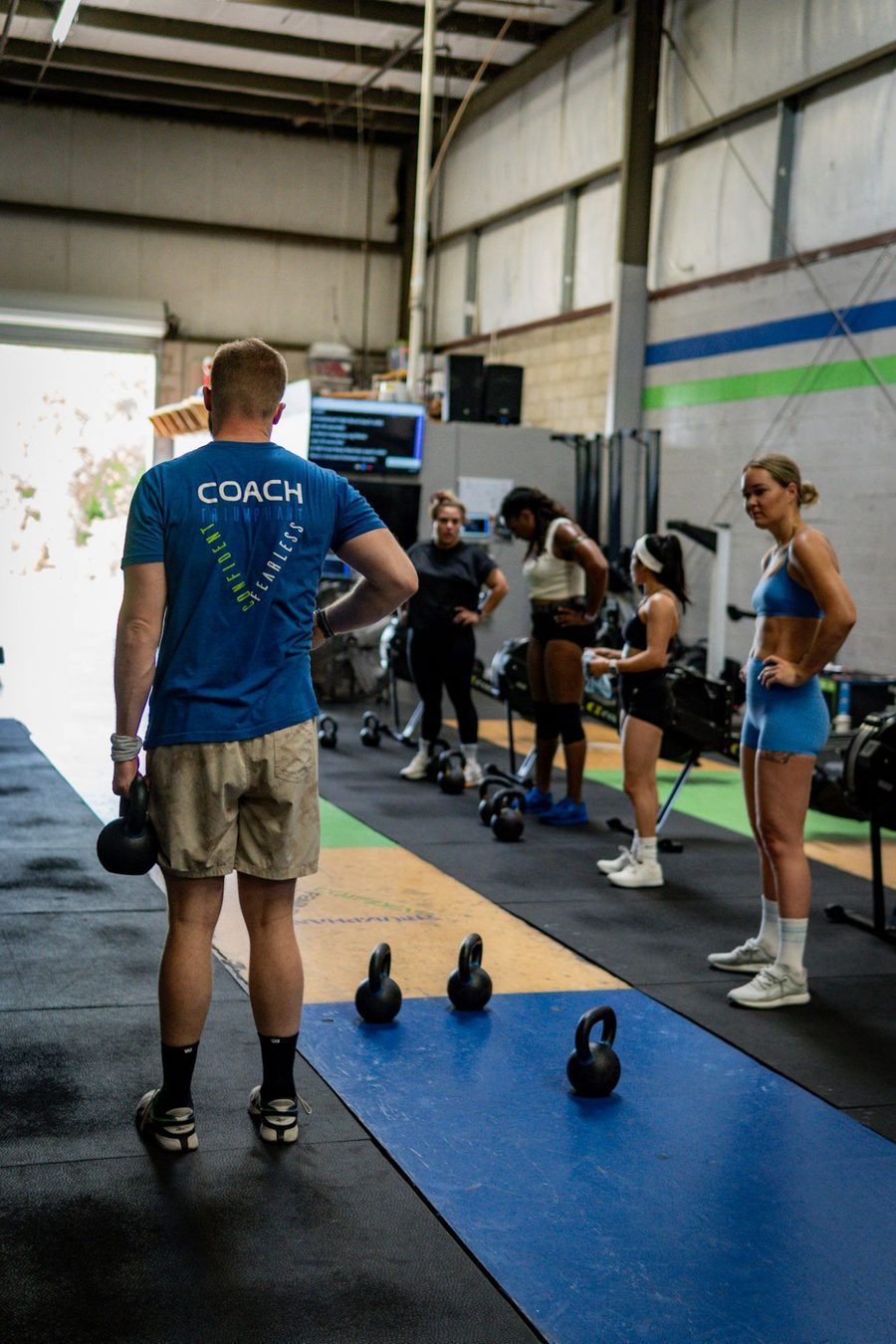 Coach Blake leading a kettlebell class at Troika Strength & Fitness